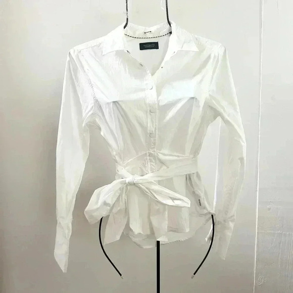 Scotch & soda white belted tie front blouse small - Picture 2 of 6